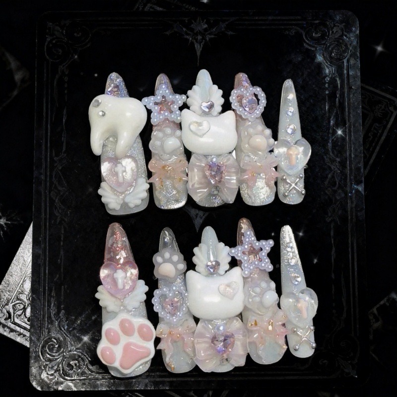 10PCS Sweet Cool White 3D Cat  - Cat Claw Bark 评论和价格