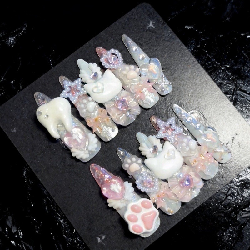 10PCS Sweet Cool White 3D Cat  - Cat Claw Bark 评论和价格